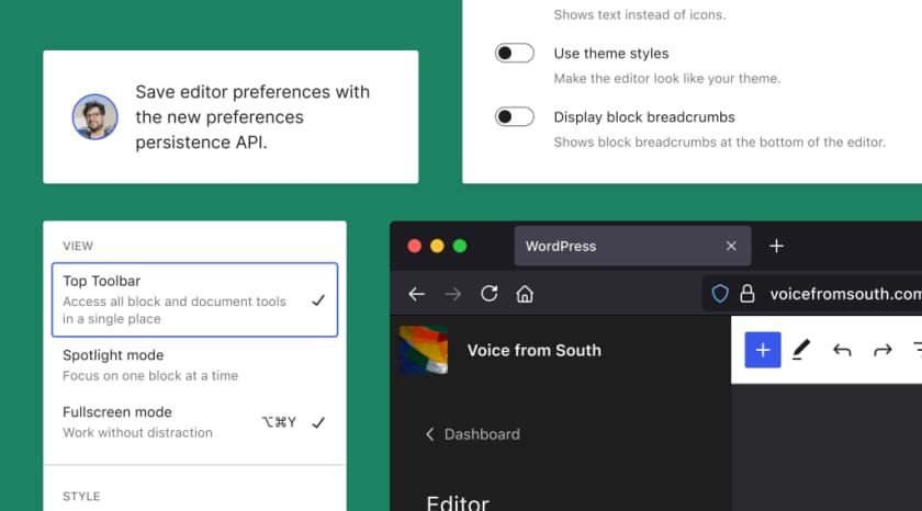 Gutenberg 13.2 新增持久首选项与可视化边距填充设置