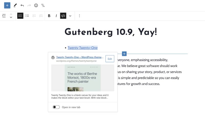Gutenberg 10.9更新：查询块重命名及网址预览功能详解