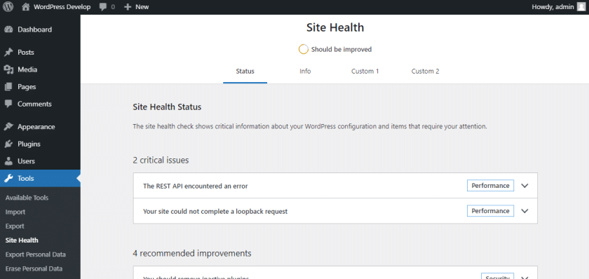 WordPress 5.8 新增扩展站点健康选项卡功能详解