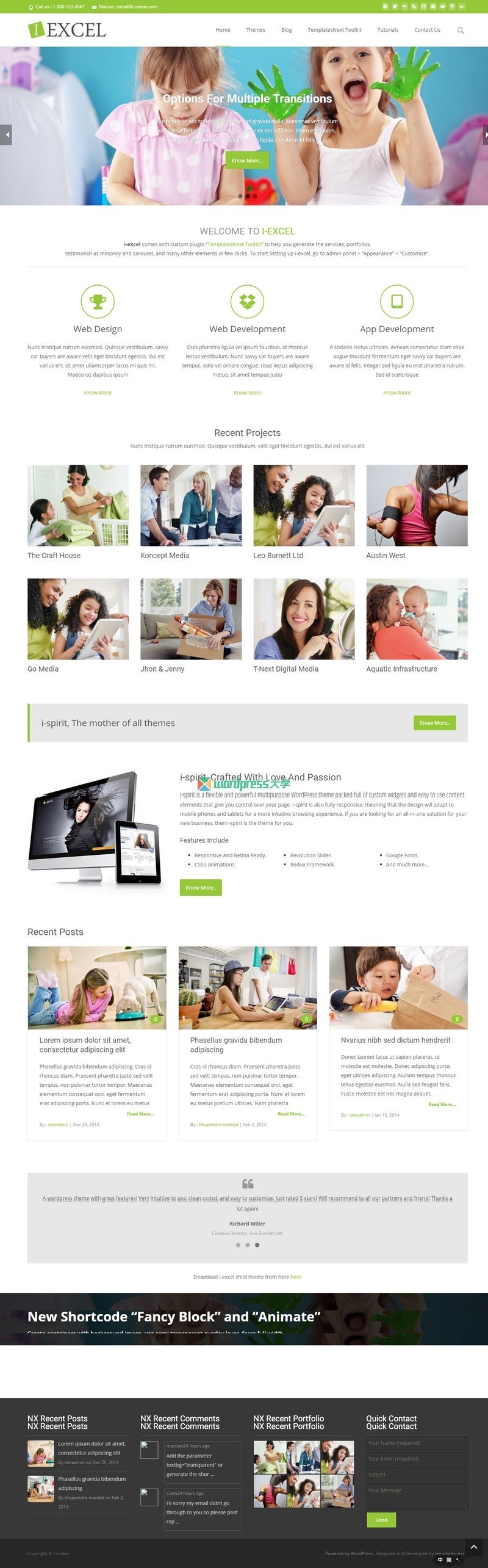WordPress i-excel免费单页视差企业主题 高度可定制响应式布局