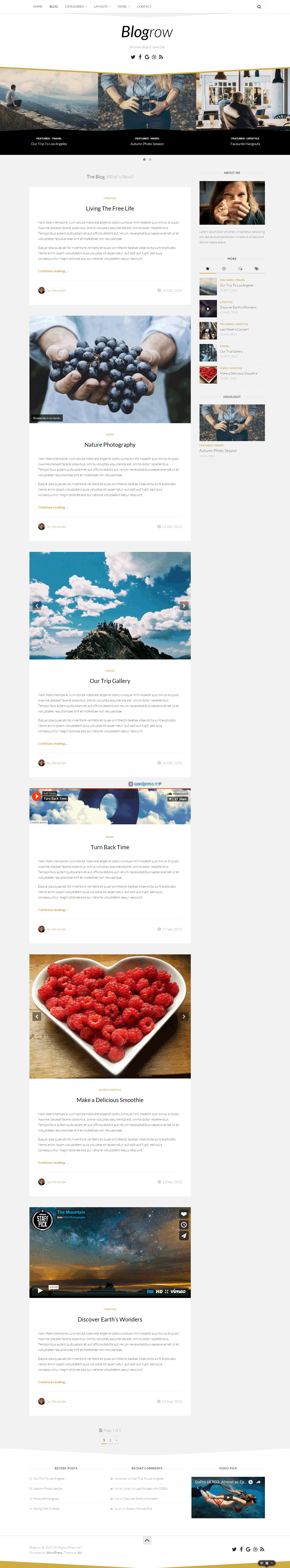 AlxMedia全新免费WordPress主题Blogrow现代个人博客设计