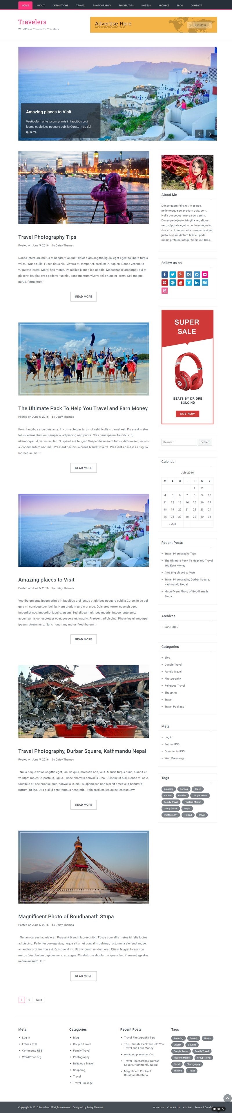 Bootstrap响应式WordPress免费旅行博客主题Travelers