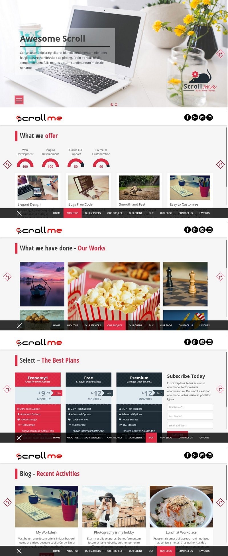 WordPress Scroll Me 水平滚动主题 优雅设计 多功能网站必备