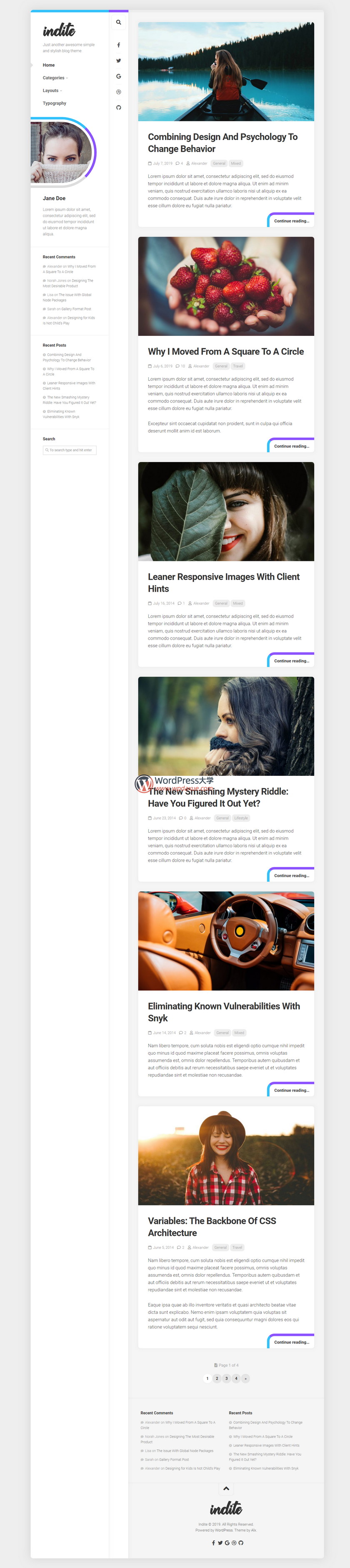 Indite WordPress免费个人博客主题创意多彩设计