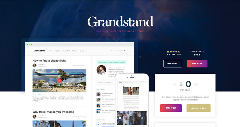 免费WordPress博客主题Grandstand下载安装教程