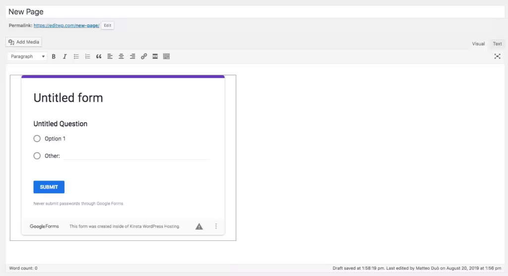 WordPress嵌入Google表单教程步骤详解